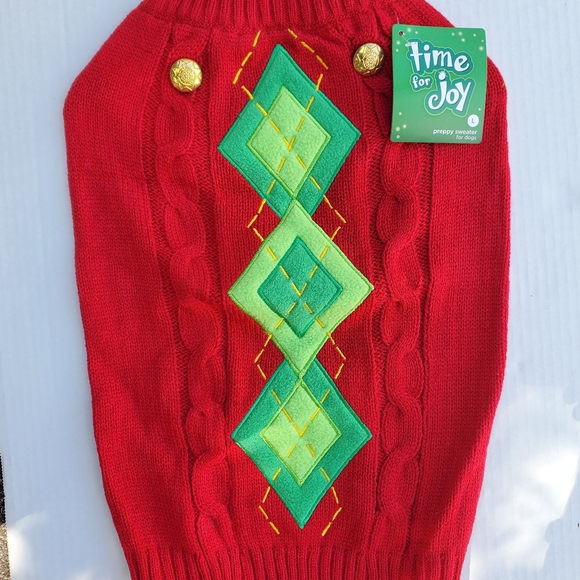 Time for Joy Holiday Red Argyle Dog Sweater, Large - Picture 2 of 3